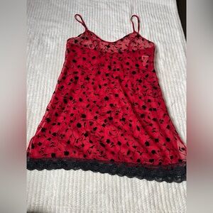 Vintage California Dynasty Red Floral slip with Black Lace